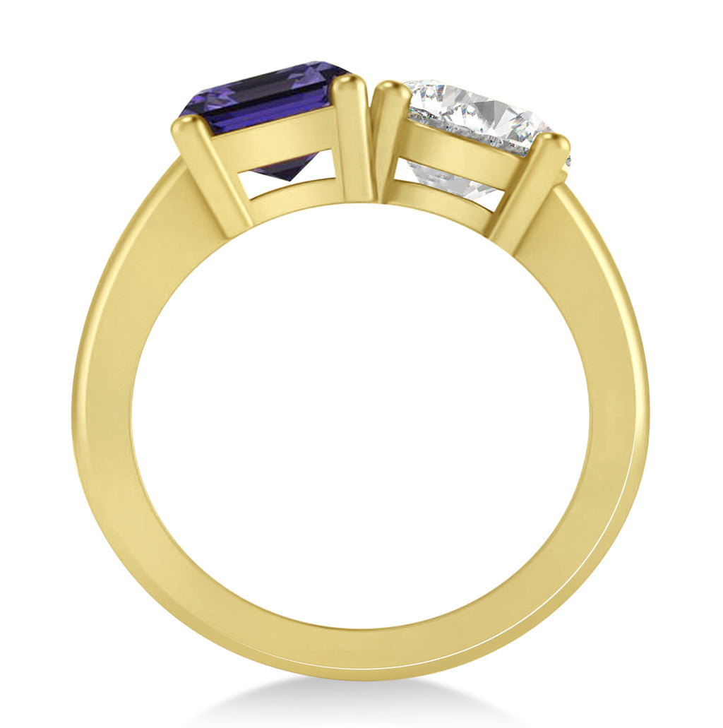 Emerald/Round Diamond & Tanzanite Toi et Moi Ring 18k Yellow Gold (4.50ct)