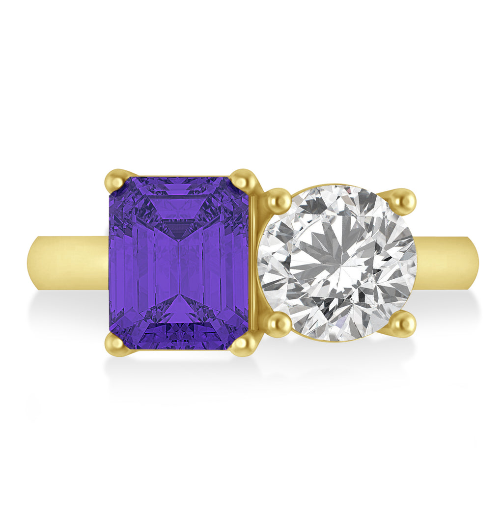 Emerald/Round Diamond & Tanzanite Toi et Moi Ring 18k Yellow Gold (4.50ct)