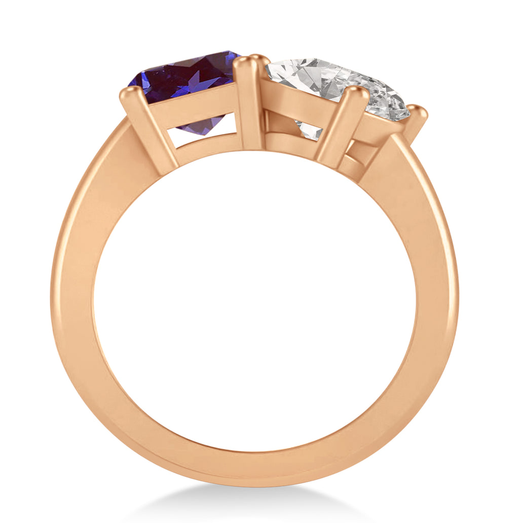 Emerald/Oval Diamond & Lab Alexandrite Toi et Moi Ring 14k Rose Gold (5.50ct)