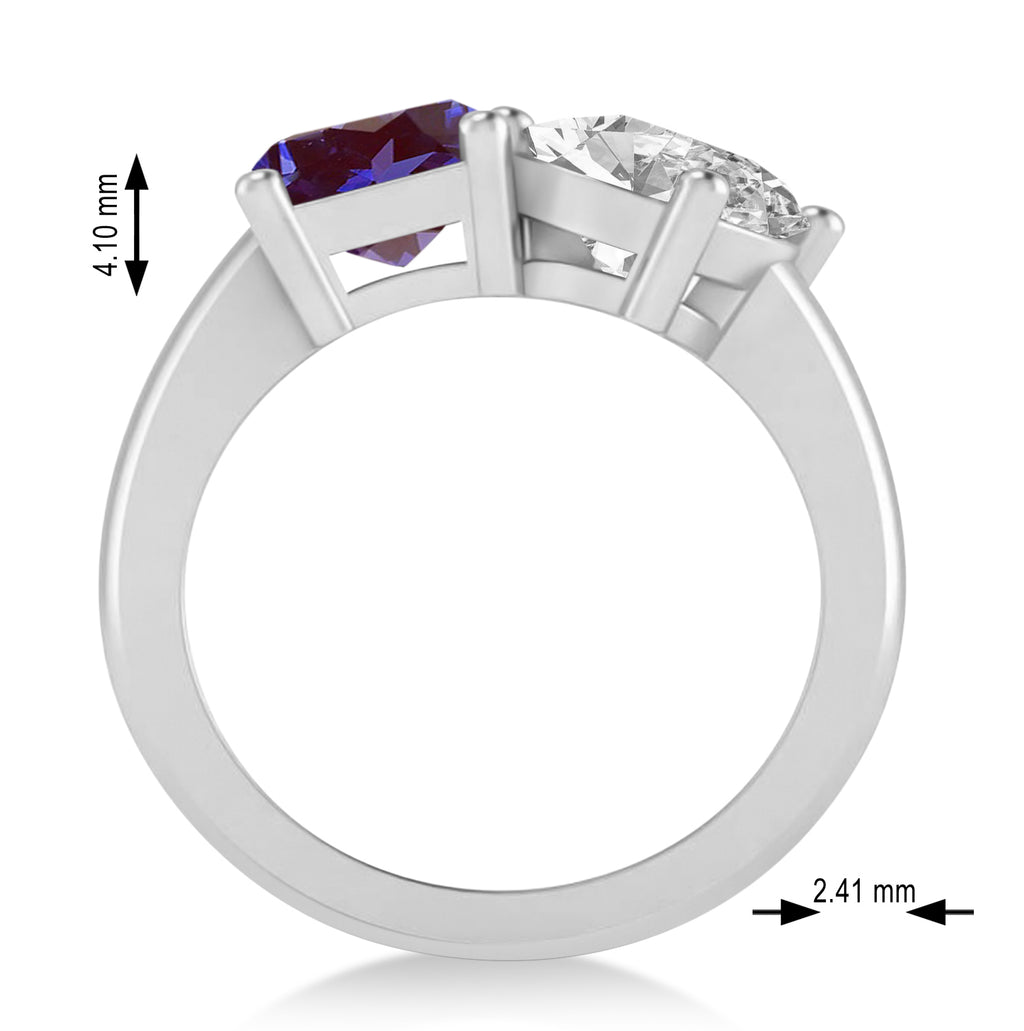 Emerald/Oval Diamond & Lab Alexandrite Toi et Moi Ring 18k White Gold (5.50ct)