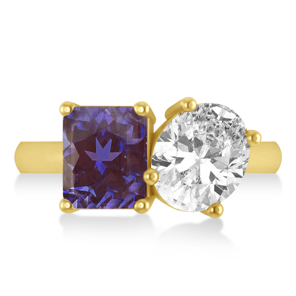 Emerald/Oval Diamond & Lab Alexandrite Toi et Moi Ring 18k Yellow Gold (5.50ct)