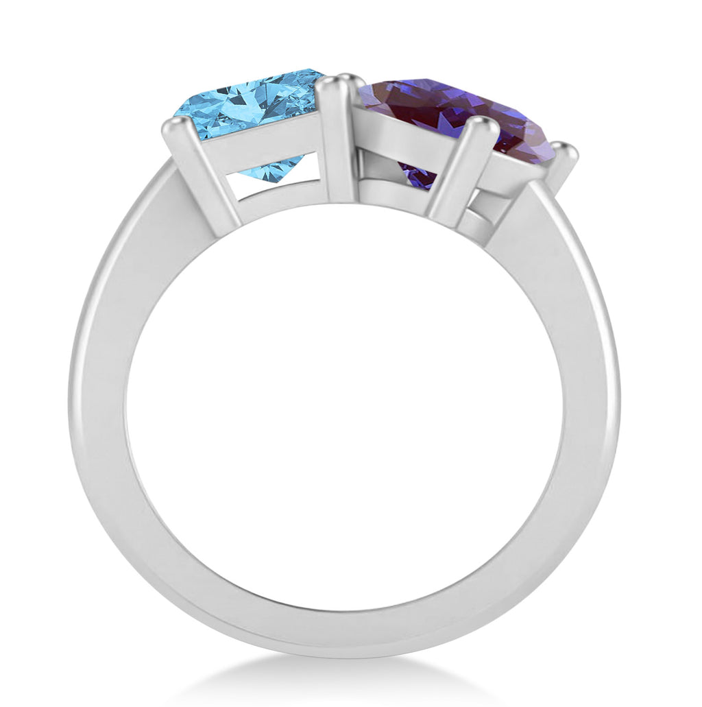 Emerald/Oval Lab Alexandrite & Blue Topaz Toi et Moi Ring 14k White Gold (5.50ct)