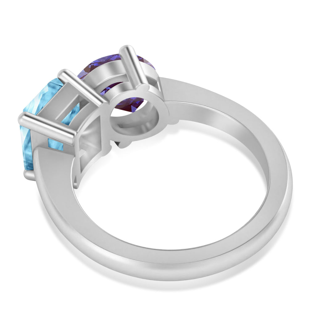 Emerald/Oval Lab Alexandrite & Blue Topaz Toi et Moi Ring 14k White Gold (5.50ct)