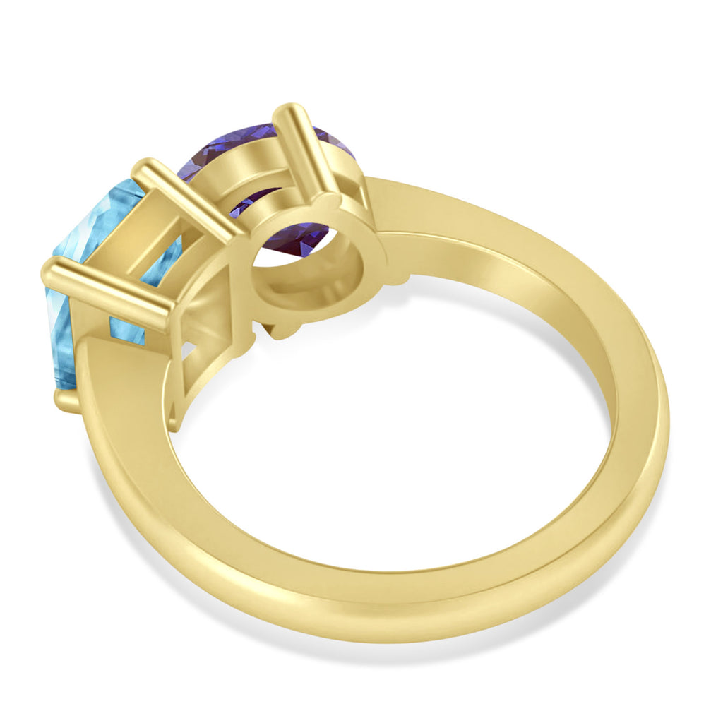 Emerald/Oval Lab Alexandrite & Blue Topaz Toi et Moi Ring 14k Yellow Gold (5.50ct)