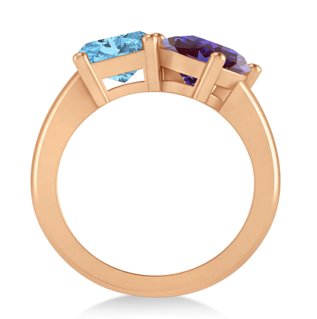 Emerald/Oval Lab Alexandrite & Blue Topaz Toi et Moi Ring 18k Rose Gold (5.50ct)