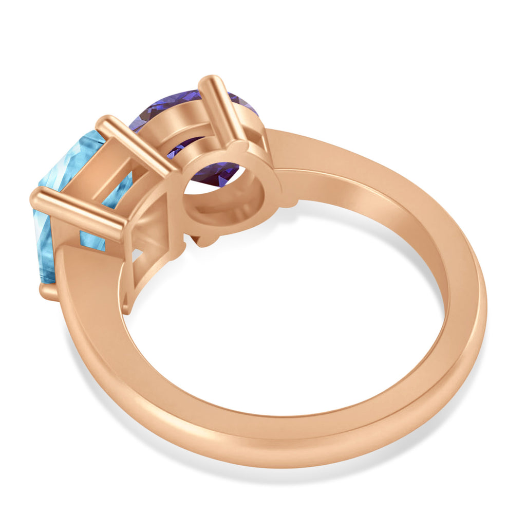 Emerald/Oval Lab Alexandrite & Blue Topaz Toi et Moi Ring 18k Rose Gold (5.50ct)
