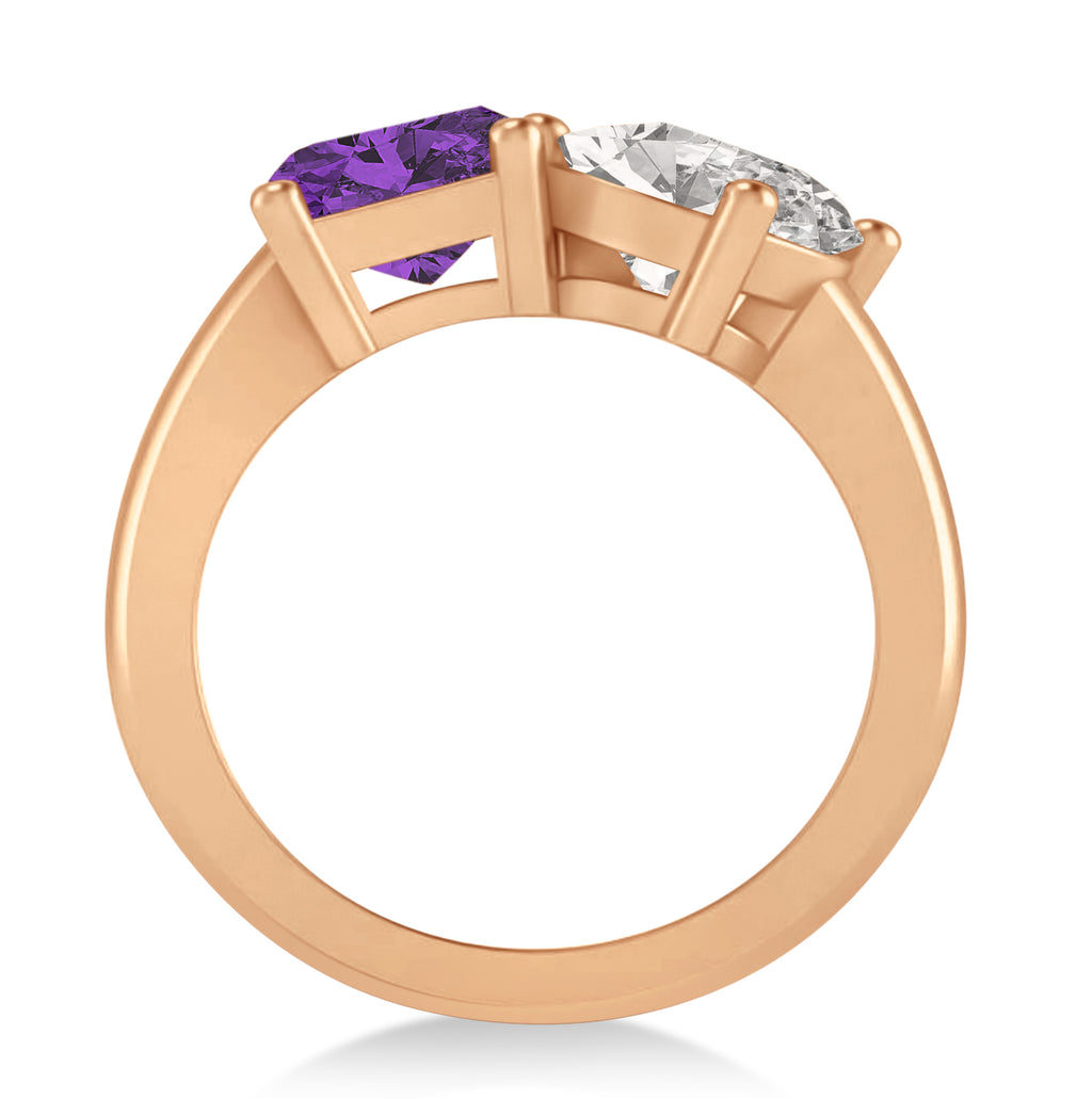 Emerald/Oval Diamond & Amethyst Toi et Moi Ring 14k Rose Gold (5.50ct)
