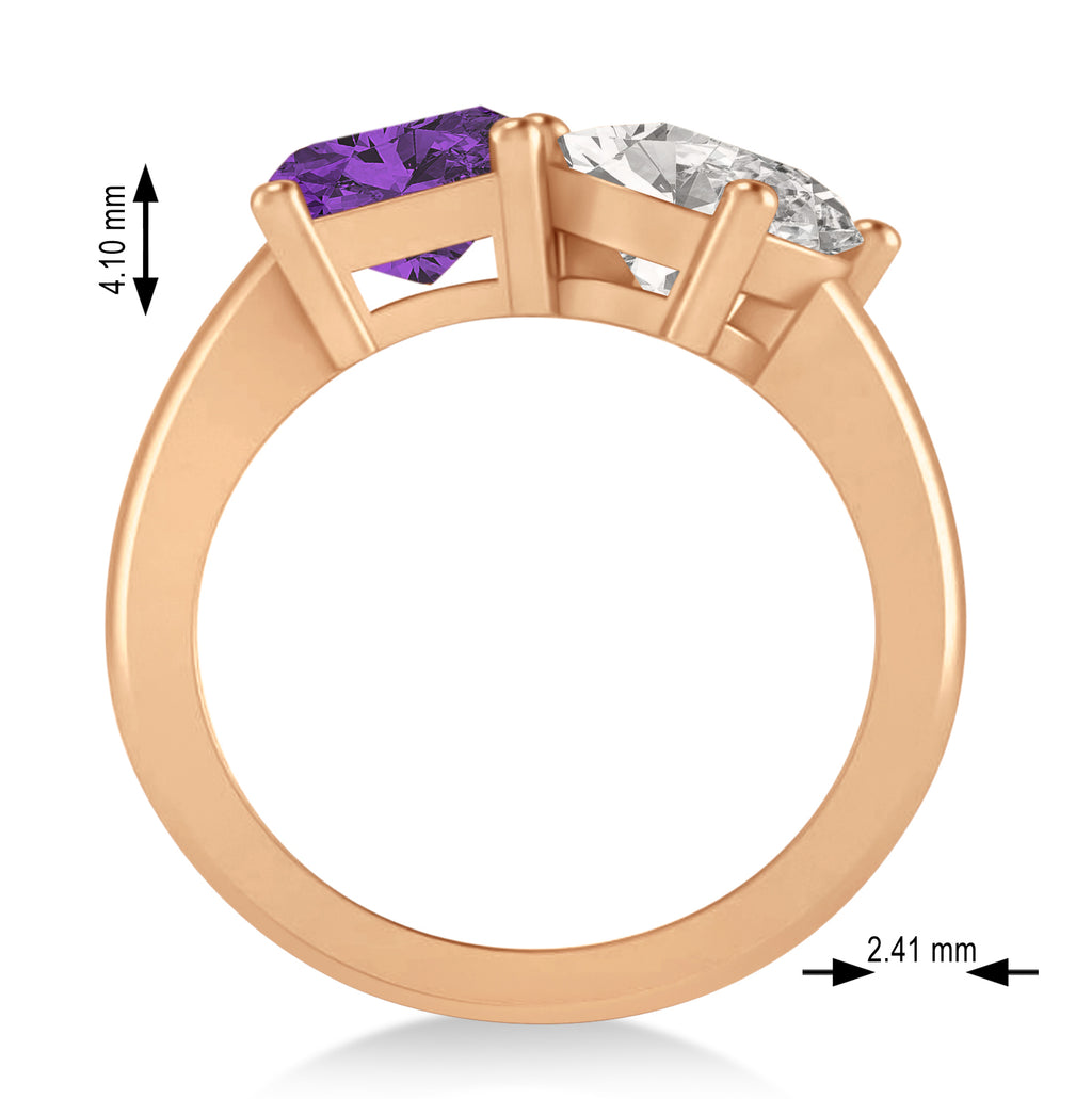 Emerald/Oval Diamond & Amethyst Toi et Moi Ring 14k Rose Gold (5.50ct)