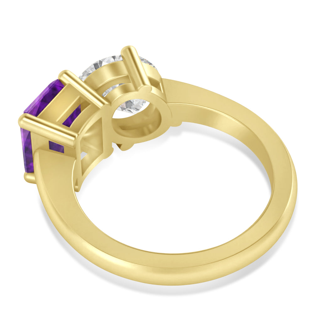 Emerald/Oval Diamond & Amethyst Toi et Moi Ring 14k Yellow Gold (5.50ct)