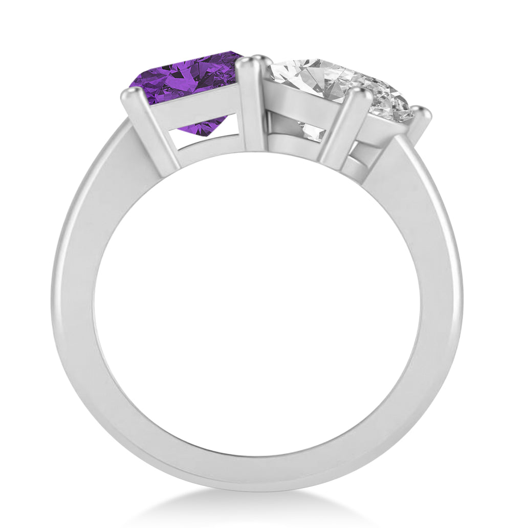 Emerald/Oval Diamond & Amethyst Toi et Moi Ring 18k White Gold (5.50ct)