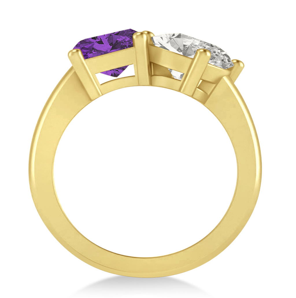 Emerald/Oval Diamond & Amethyst Toi et Moi Ring 18k Yellow Gold (5.50ct)