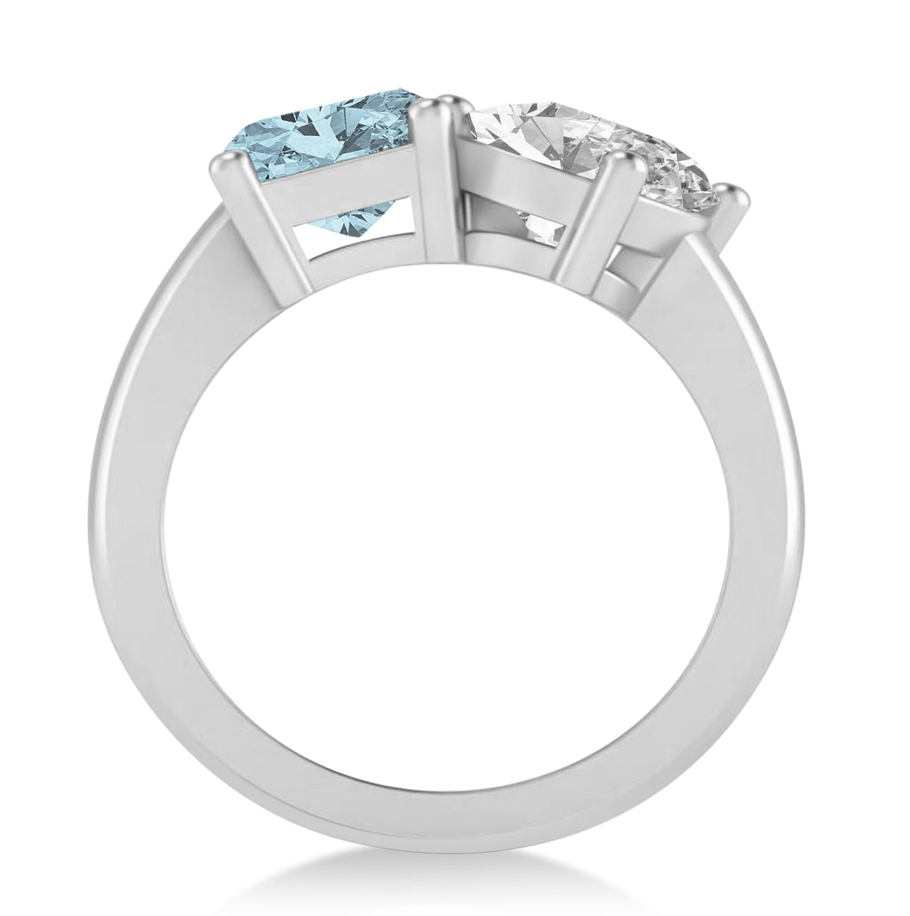 Emerald/Oval Diamond & Aquamarine Toi et Moi Ring 14k White Gold (5.50ct)
