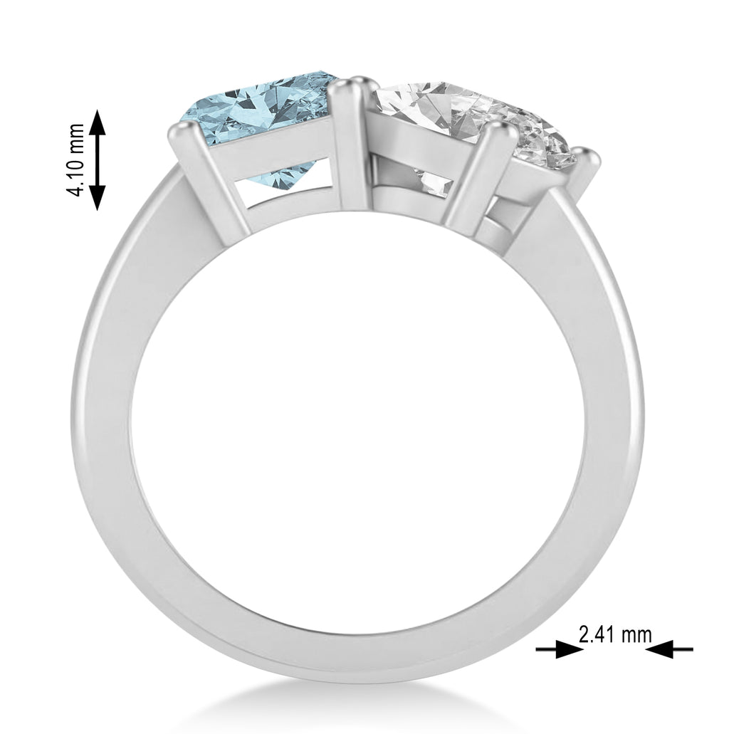 Emerald/Oval Diamond & Aquamarine Toi et Moi Ring 14k White Gold (5.50ct)