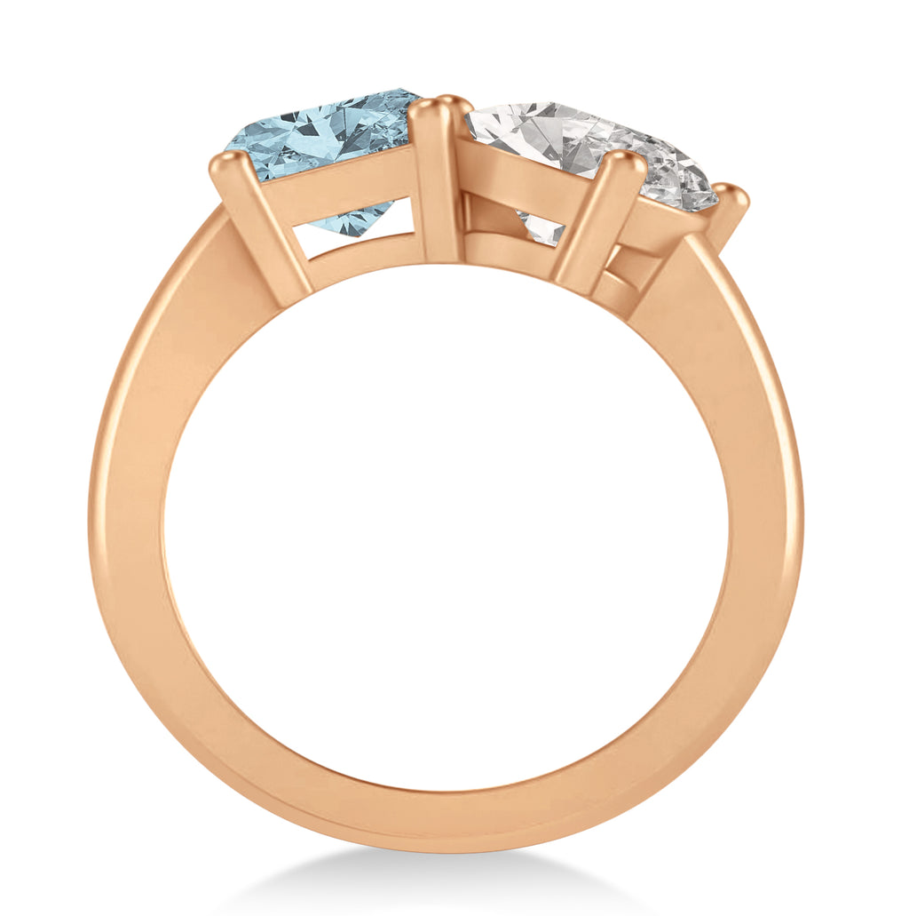 Emerald/Oval Diamond & Aquamarine Toi et Moi Ring 18k Rose Gold (5.50ct)