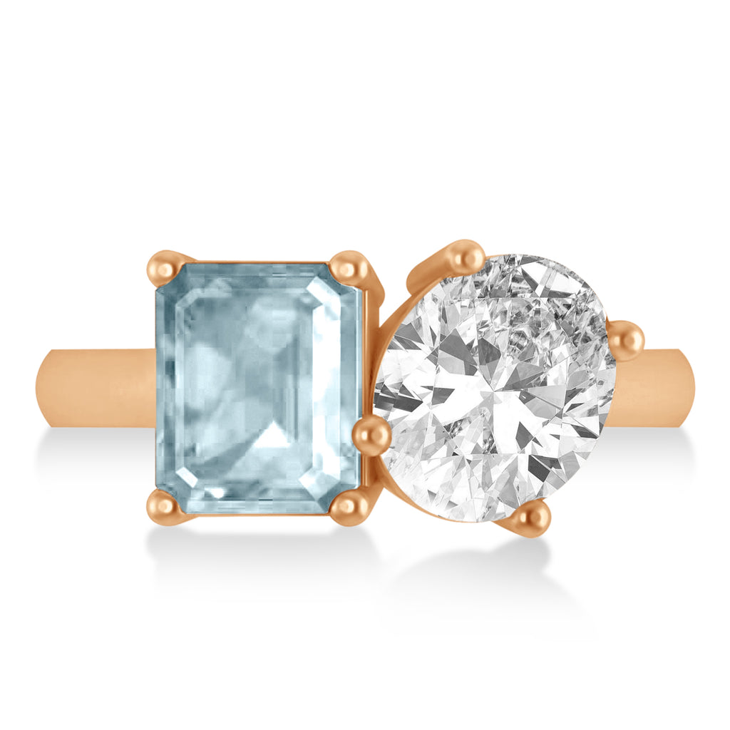 Emerald/Oval Diamond & Aquamarine Toi et Moi Ring 18k Rose Gold (5.50ct)