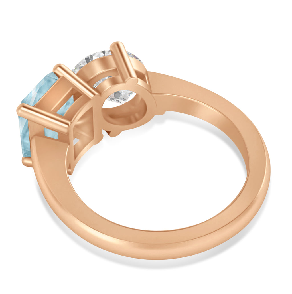 Emerald/Oval Diamond & Aquamarine Toi et Moi Ring 18k Rose Gold (5.50ct)
