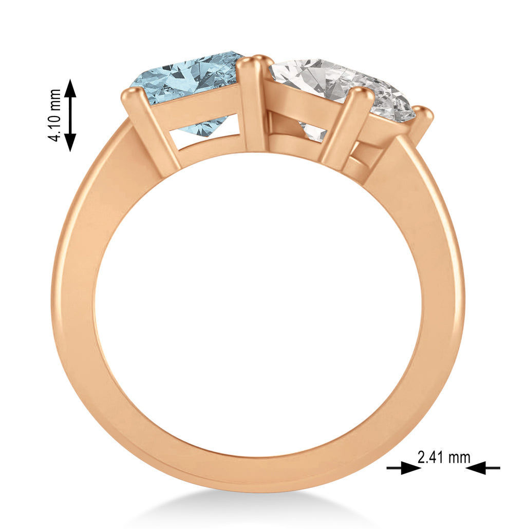 Emerald/Oval Diamond & Aquamarine Toi et Moi Ring 18k Rose Gold (5.50ct)