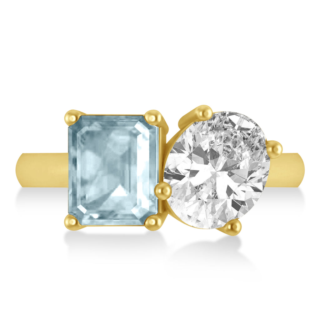 Emerald/Oval Diamond & Aquamarine Toi et Moi Ring 18k Yellow Gold (5.50ct)