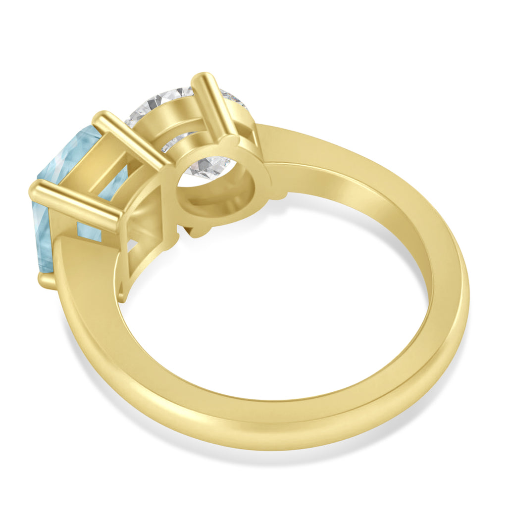 Emerald/Oval Diamond & Aquamarine Toi et Moi Ring 18k Yellow Gold (5.50ct)
