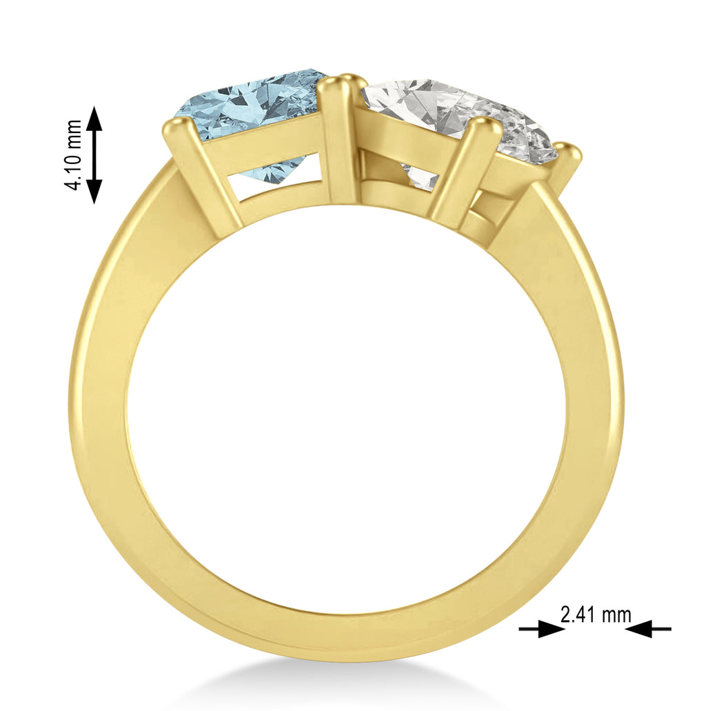 Emerald/Oval Diamond & Aquamarine Toi et Moi Ring 18k Yellow Gold (5.50ct)