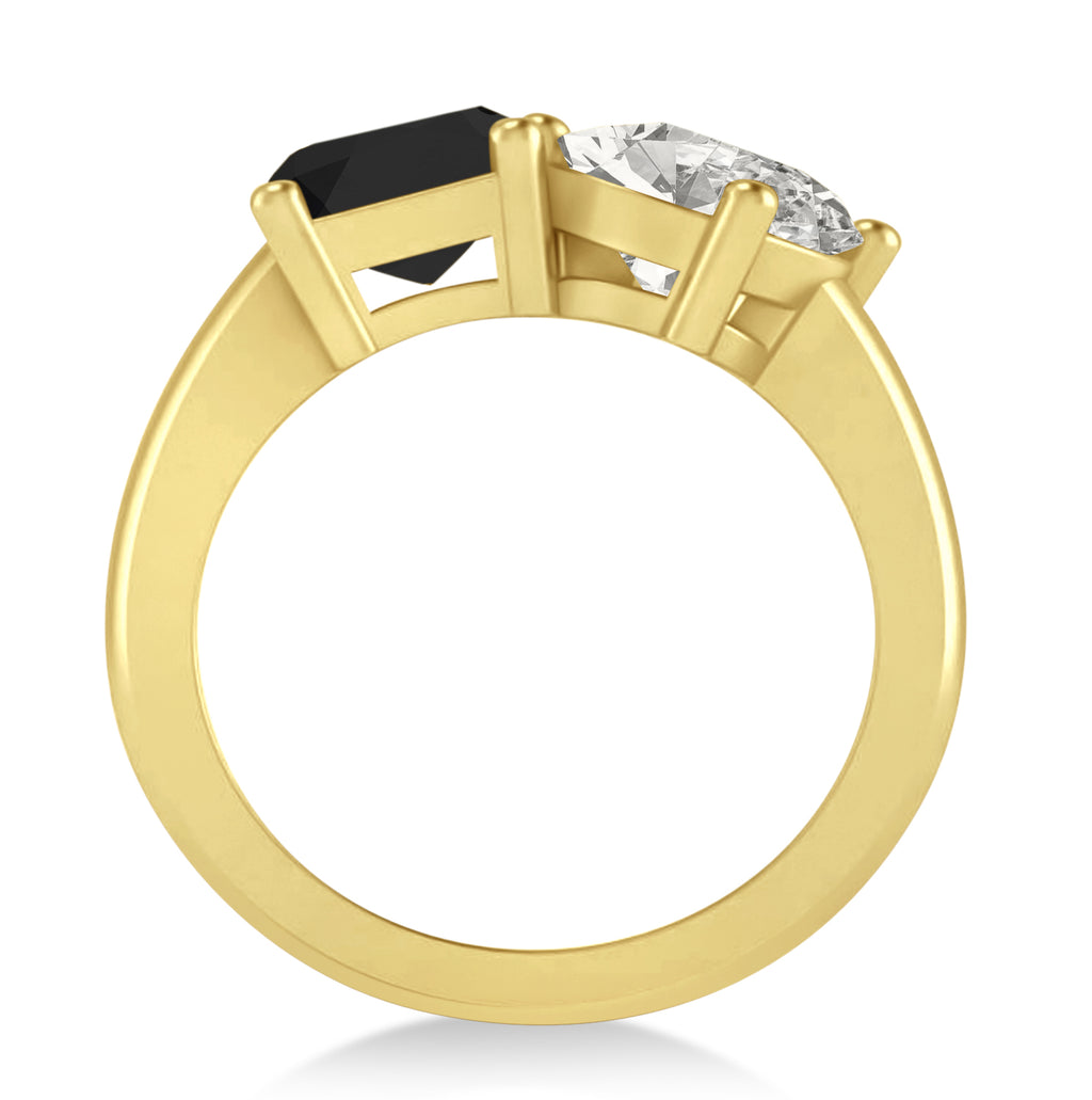 Emerald/Oval Black & White Diamond Toi et Moi Ring 14k Yellow Gold (5.50ct)