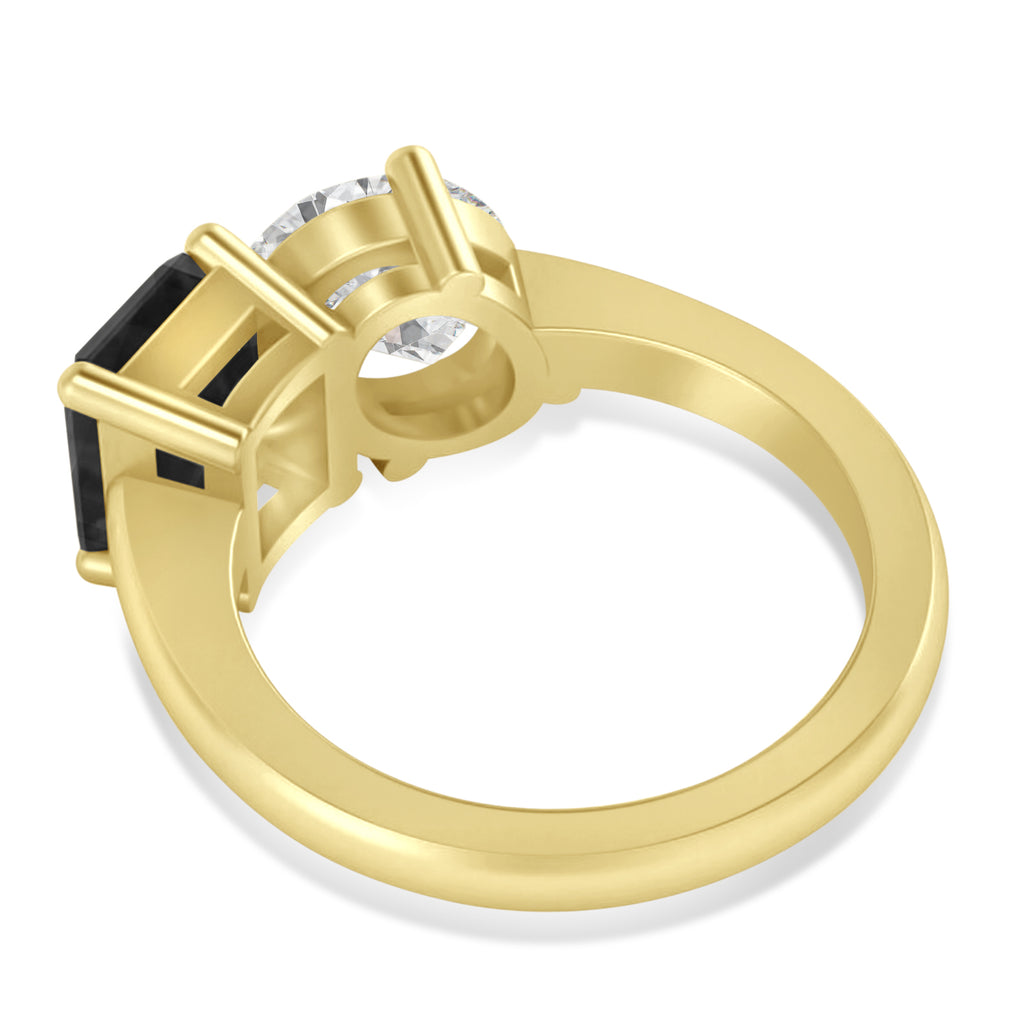 Emerald/Oval Black & White Diamond Toi et Moi Ring 14k Yellow Gold (5.50ct)