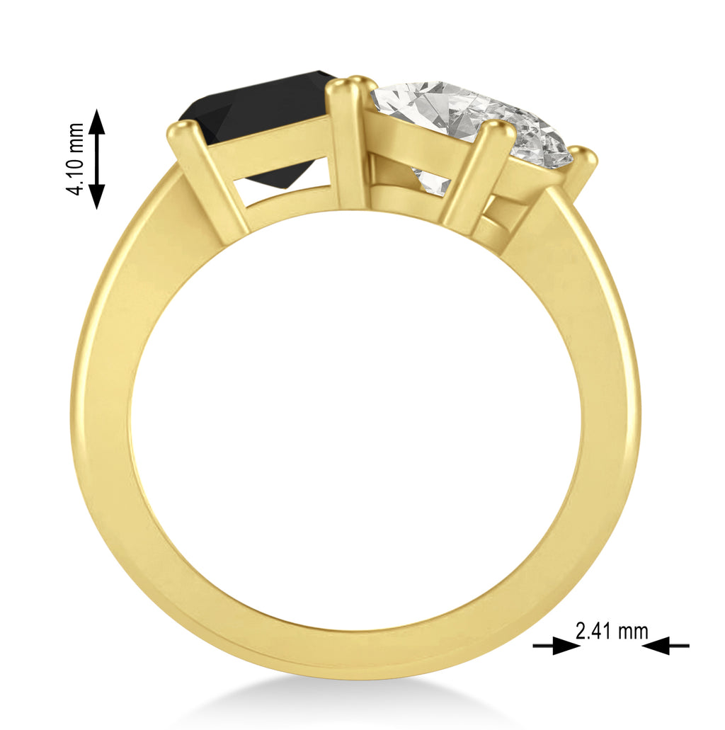 Emerald/Oval Black & White Diamond Toi et Moi Ring 14k Yellow Gold (5.50ct)