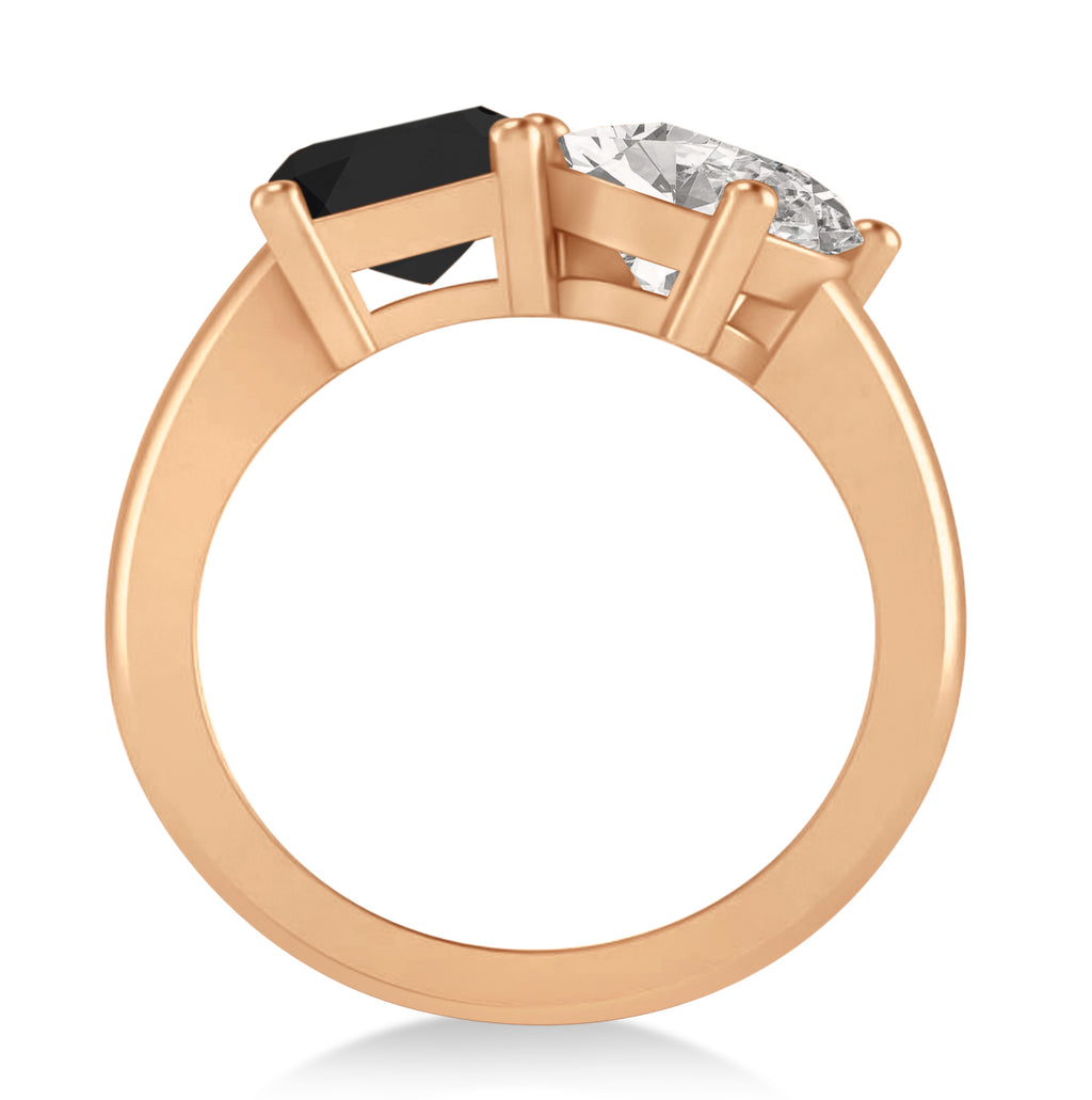 Emerald/Oval Black & White Diamond Toi et Moi Ring 18k Rose Gold (5.50ct)