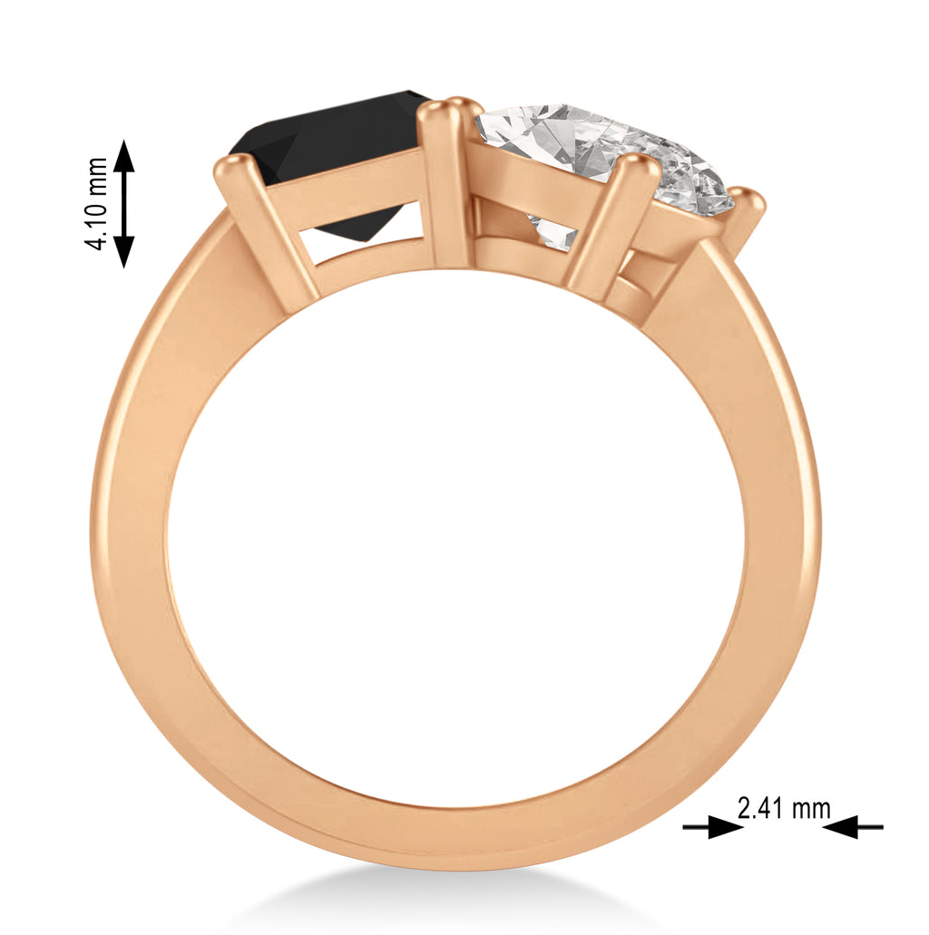 Emerald/Oval Black & White Diamond Toi et Moi Ring 18k Rose Gold (5.50ct)