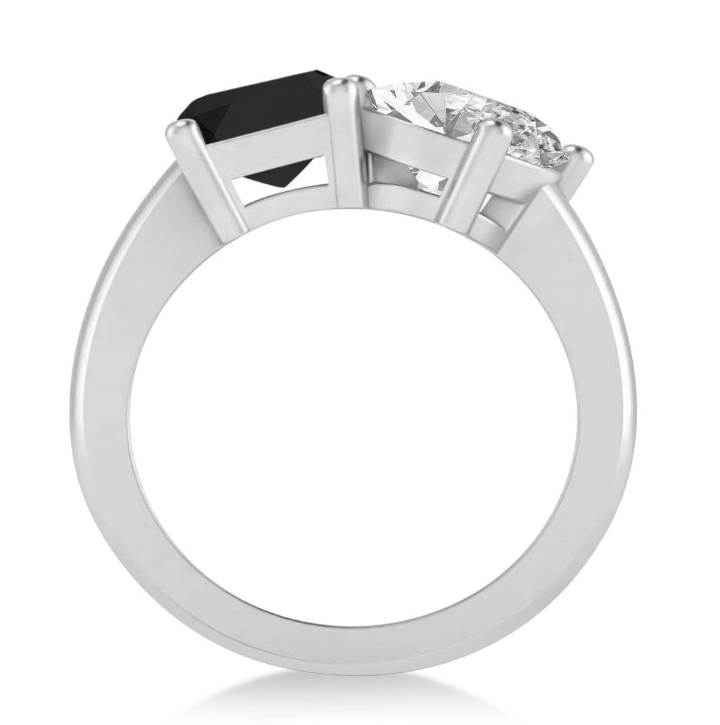 Emerald/Oval Black & White Diamond Toi et Moi Ring 18k White Gold (5.50ct)