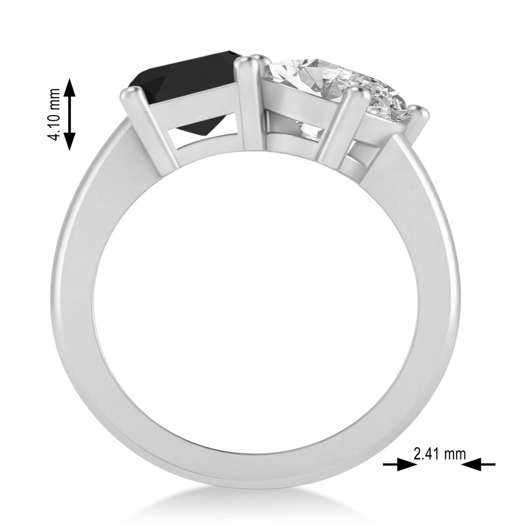 Emerald/Oval Black & White Diamond Toi et Moi Ring 18k White Gold (5.50ct)