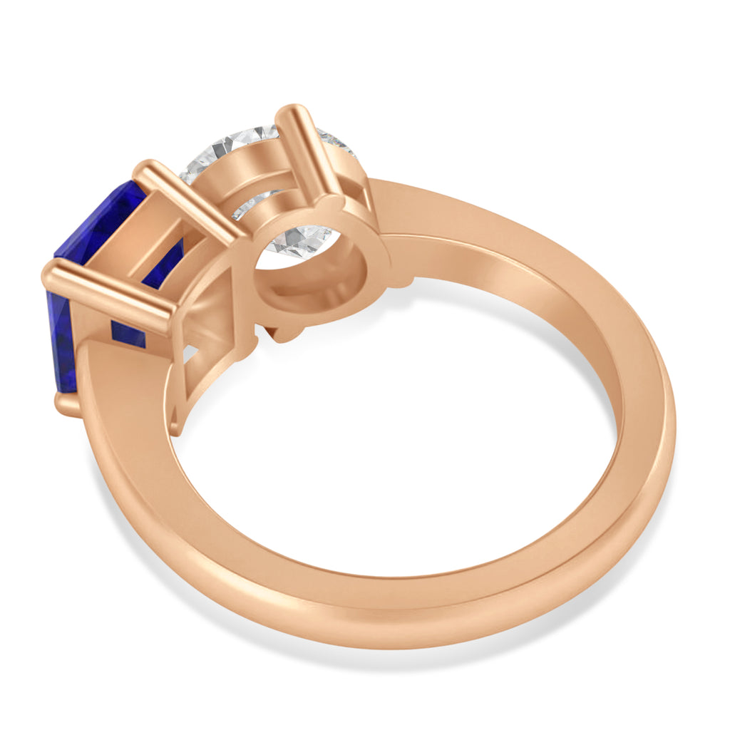 Emerald/Oval Diamond & Blue Sapphire Toi et Moi Ring 14k Rose Gold (5.50ct)
