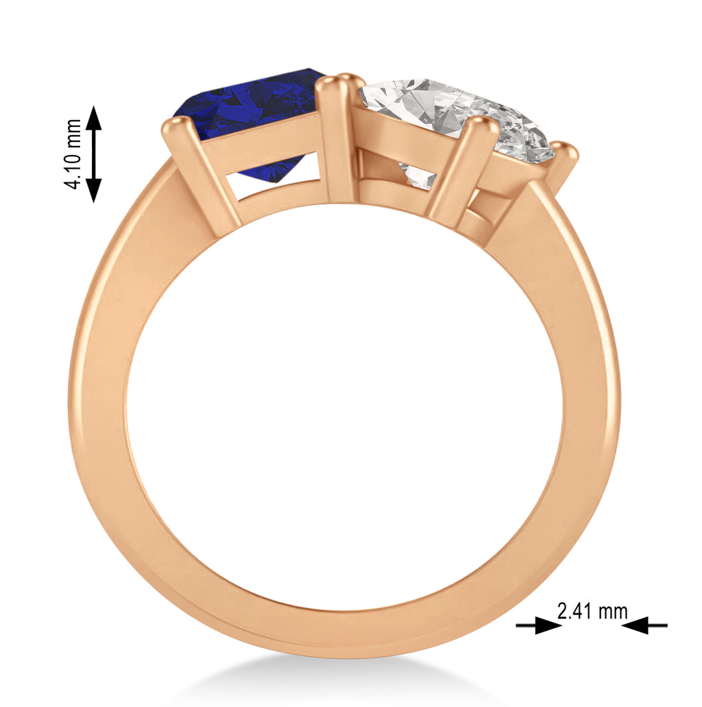 Emerald/Oval Diamond & Blue Sapphire Toi et Moi Ring 18k Rose Gold (5.50ct)