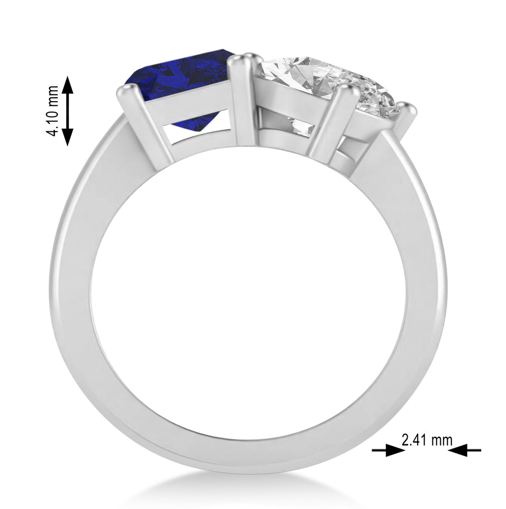 Emerald/Oval Diamond & Blue Sapphire Toi et Moi Ring 18k White Gold (5.50ct)
