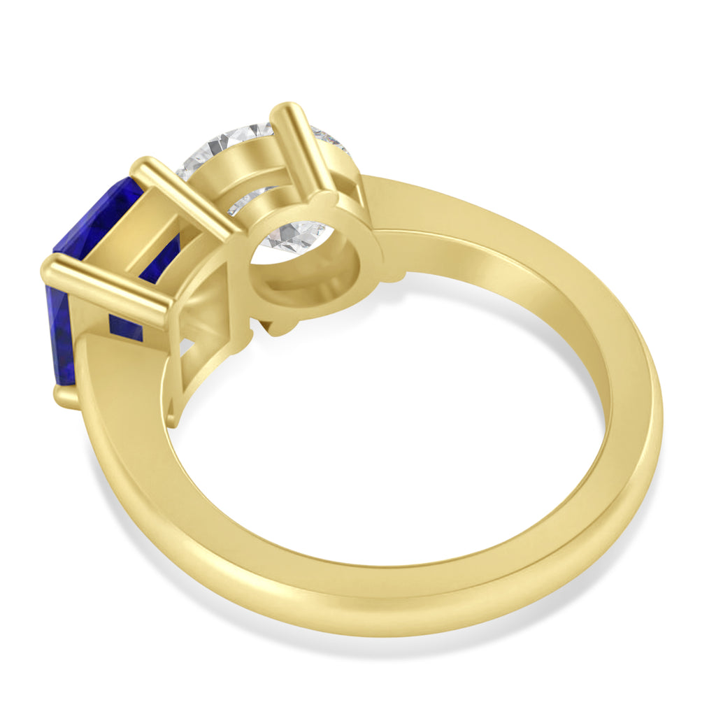 Emerald/Oval Diamond & Blue Sapphire Toi et Moi Ring 18k Yellow Gold (5.50ct)