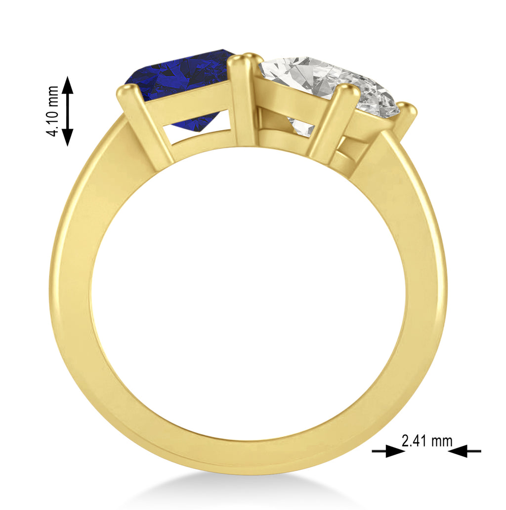 Emerald/Oval Diamond & Blue Sapphire Toi et Moi Ring 18k Yellow Gold (5.50ct)