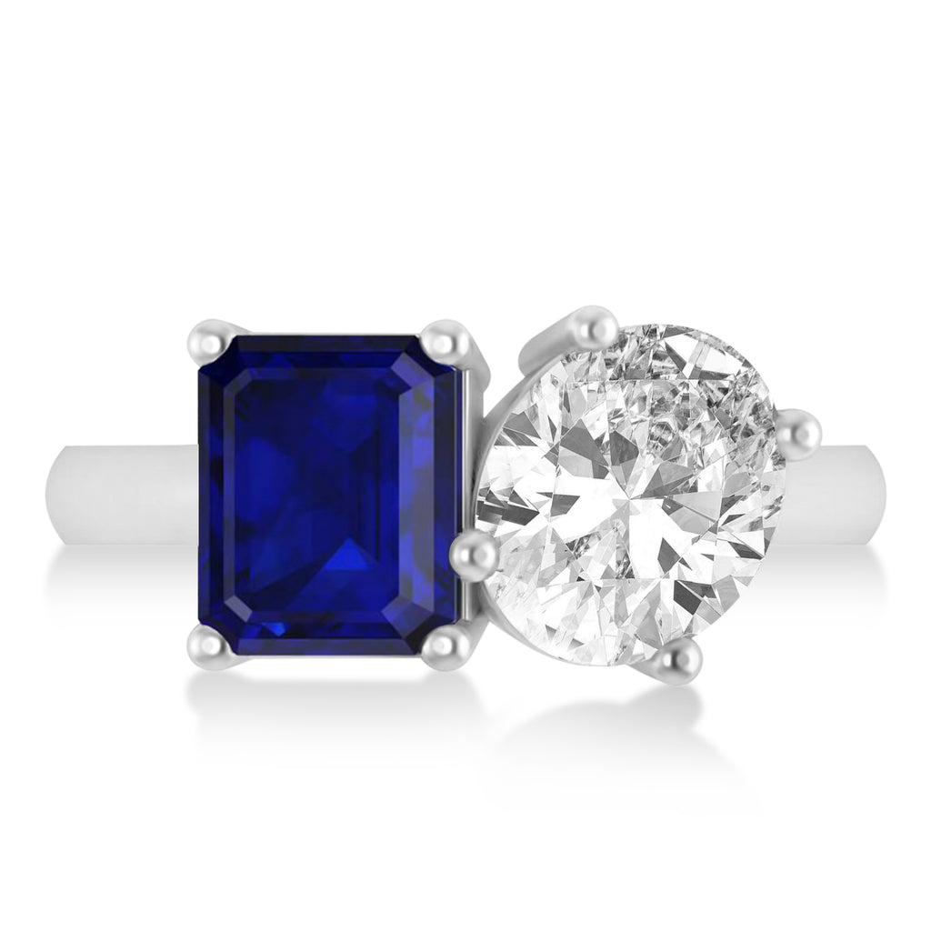 Emerald/Oval Diamond & Blue Sapphire Toi et Moi Ring Platinum (5.50ct)