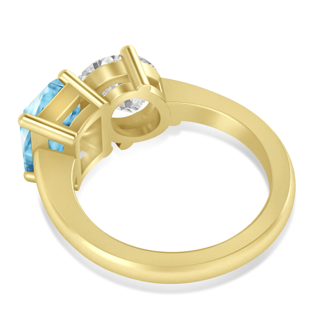 Emerald/Oval Diamond & Blue Topaz Toi et Moi Ring 14k Yellow Gold (5.50ct)