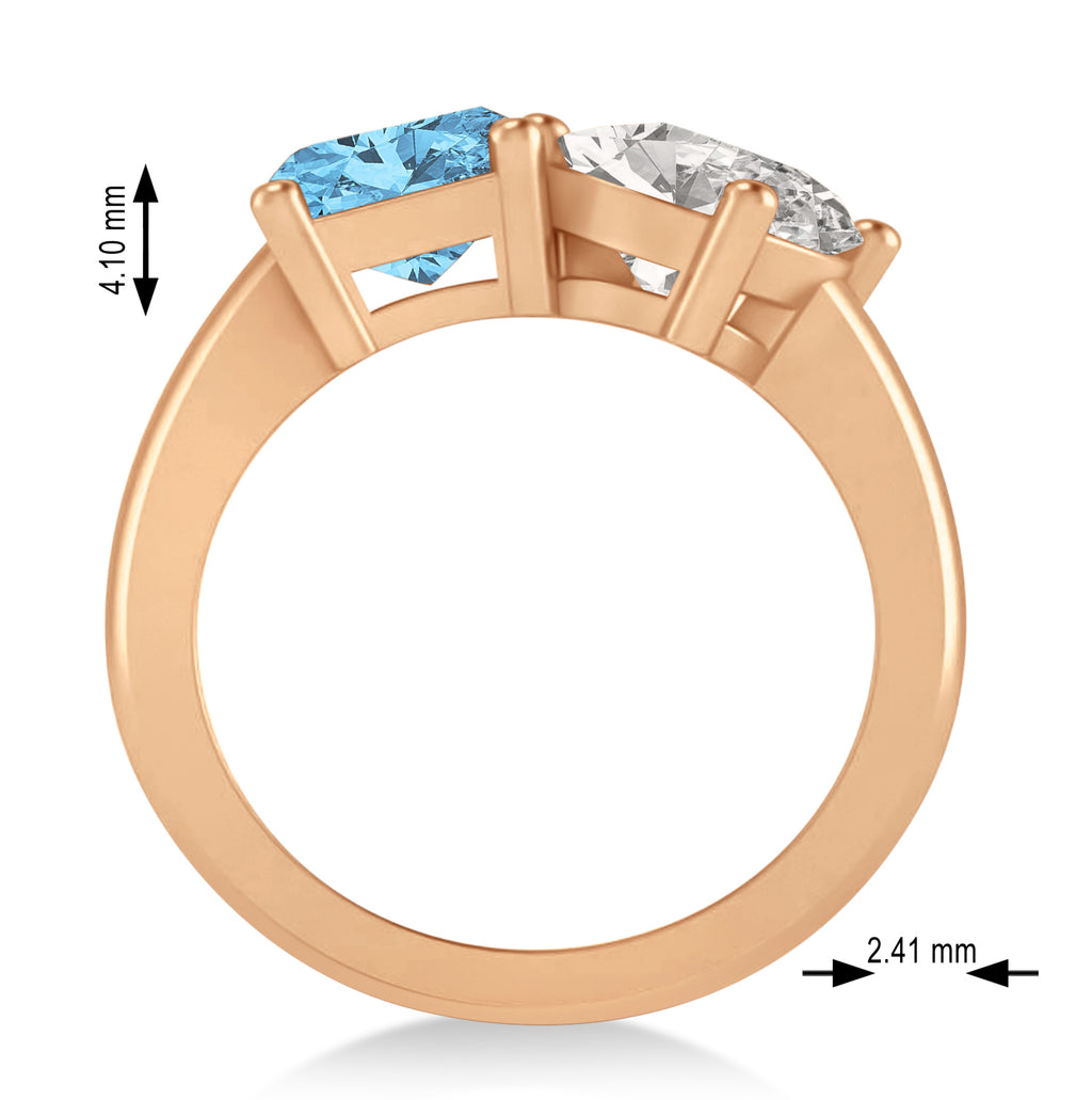 Emerald/Oval Diamond & Blue Topaz Toi et Moi Ring 18k Rose Gold (5.50ct)