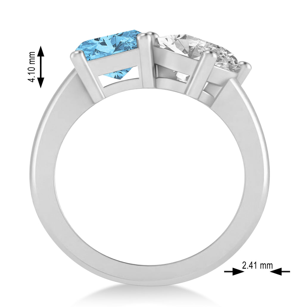 Emerald/Oval Diamond & Blue Topaz Toi et Moi Ring 18k White Gold (5.50ct)