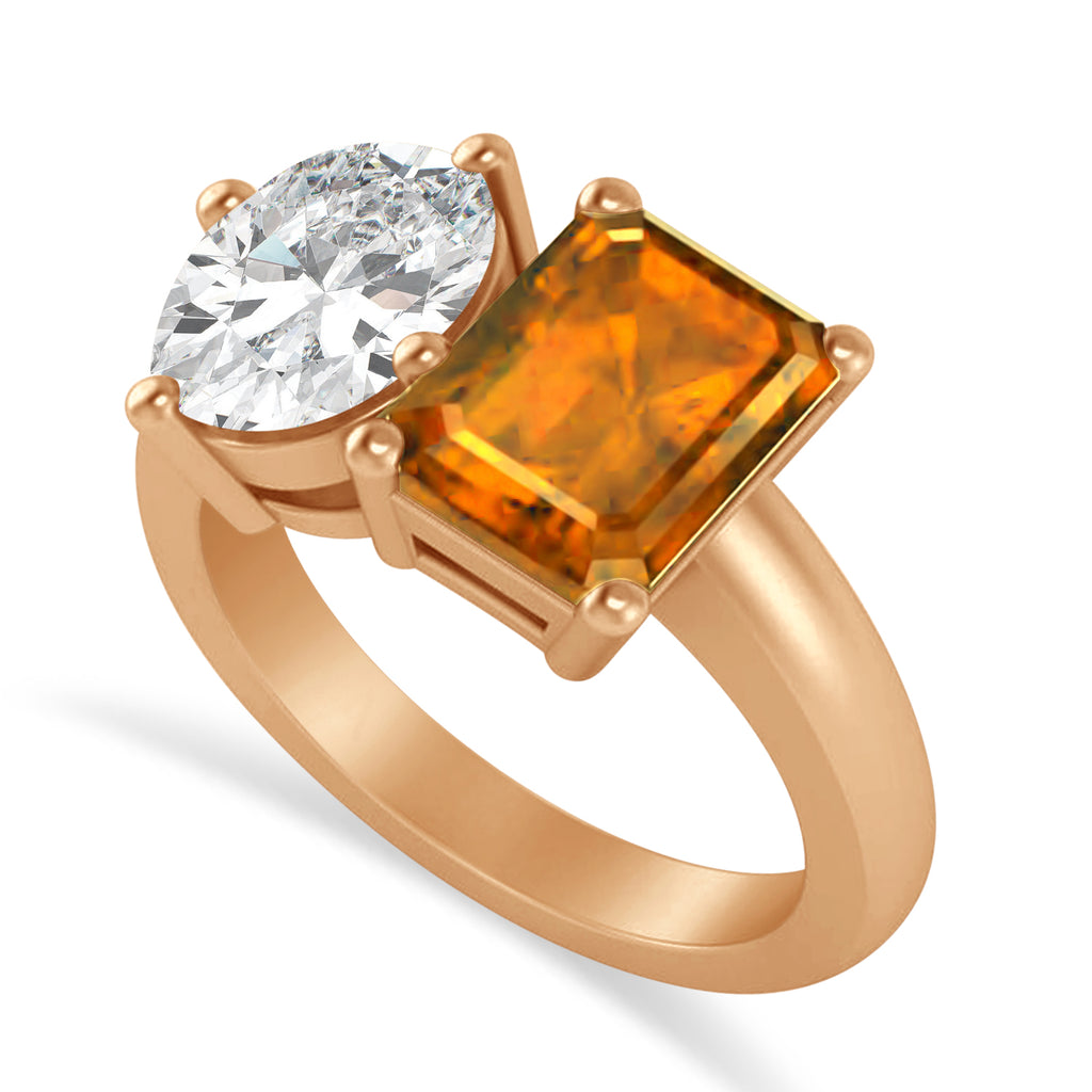 Emerald/Oval Diamond & Citrine Toi et Moi Ring 14k Rose Gold (5.50ct)