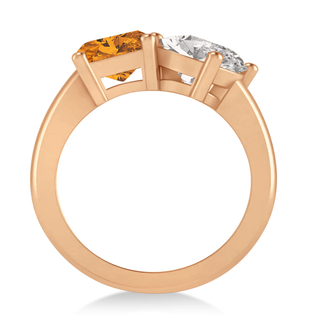 Emerald/Oval Diamond & Citrine Toi et Moi Ring 14k Rose Gold (5.50ct)