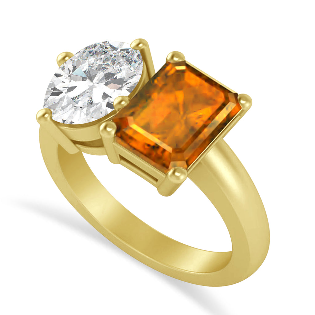 Emerald/Oval Diamond & Citrine Toi et Moi Ring 18k Yellow Gold (5.50ct)