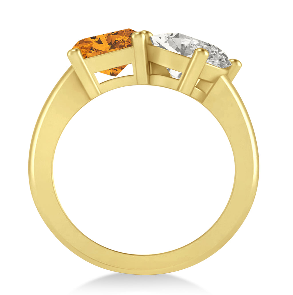 Emerald/Oval Diamond & Citrine Toi et Moi Ring 18k Yellow Gold (5.50ct)