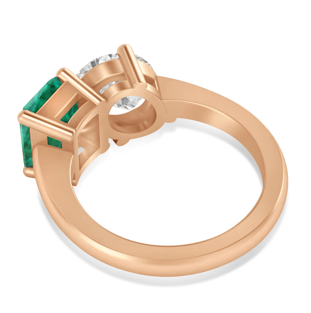 Emerald/Oval Diamond & Emerald Toi et Moi Ring 14k Rose Gold (5.50ct)