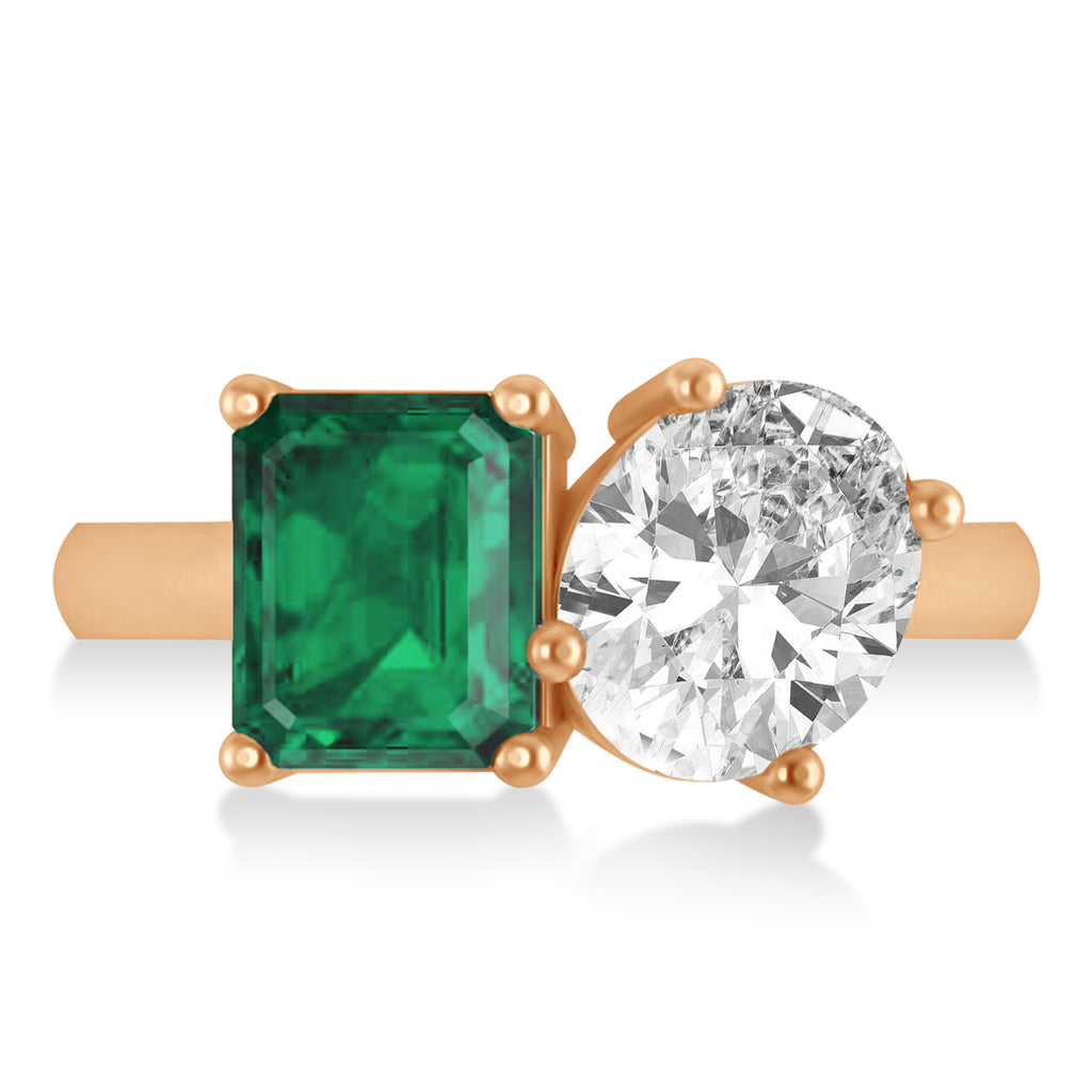 Emerald/Oval Diamond & Emerald Toi et Moi Ring 18k Rose Gold (5.50ct)