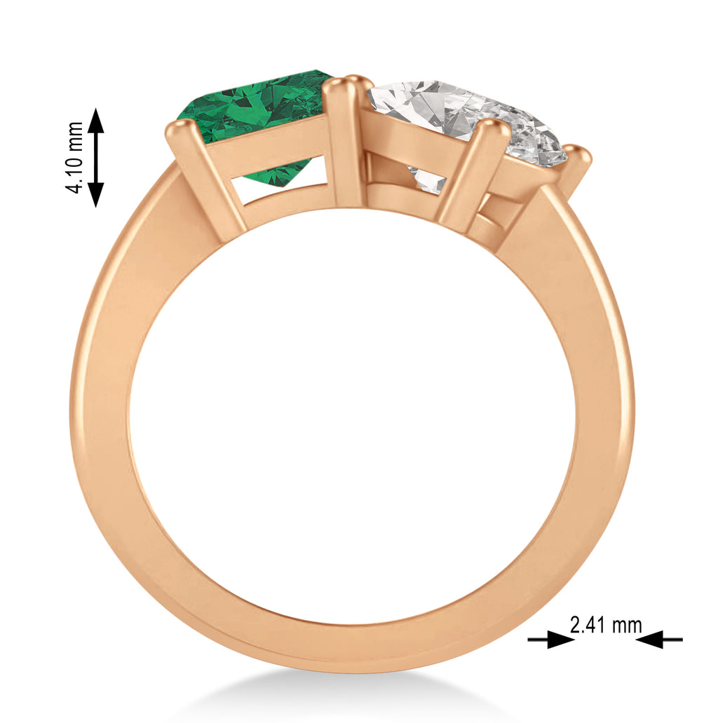 Emerald/Oval Diamond & Emerald Toi et Moi Ring 18k Rose Gold (5.50ct)