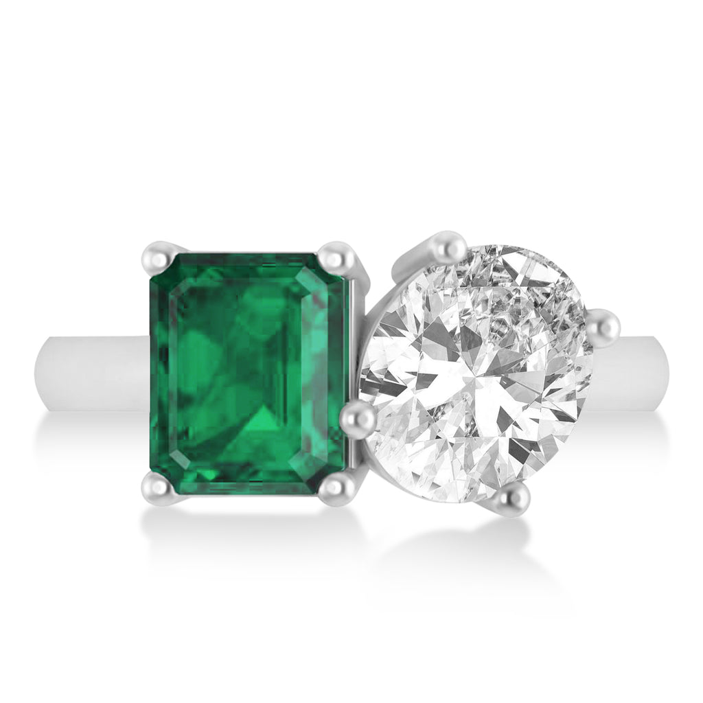 Emerald/Oval Diamond & Emerald Toi et Moi Ring 18k White Gold (5.50ct)