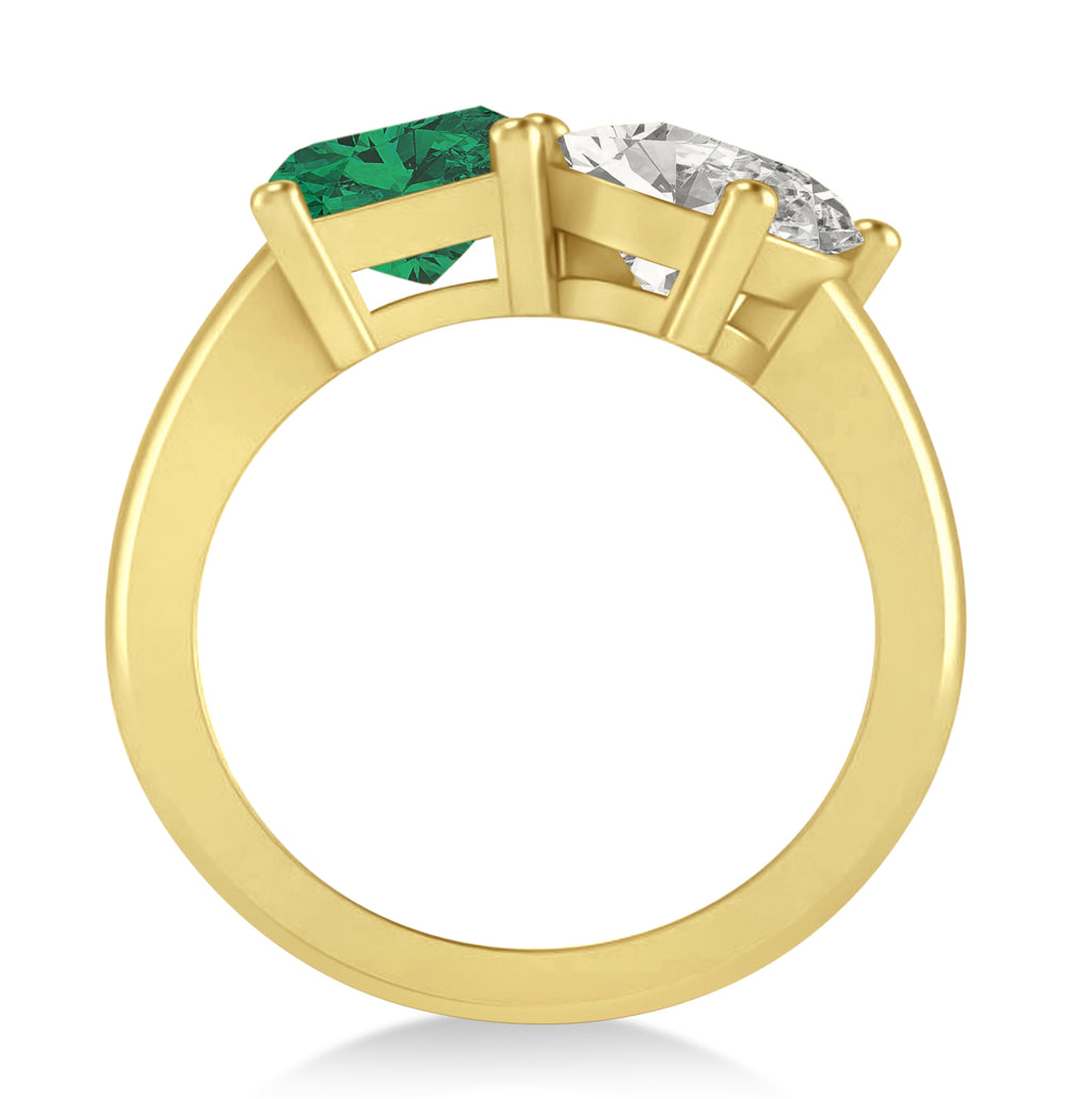 Emerald/Oval Diamond & Emerald Toi et Moi Ring 18k Yellow Gold (5.50ct)