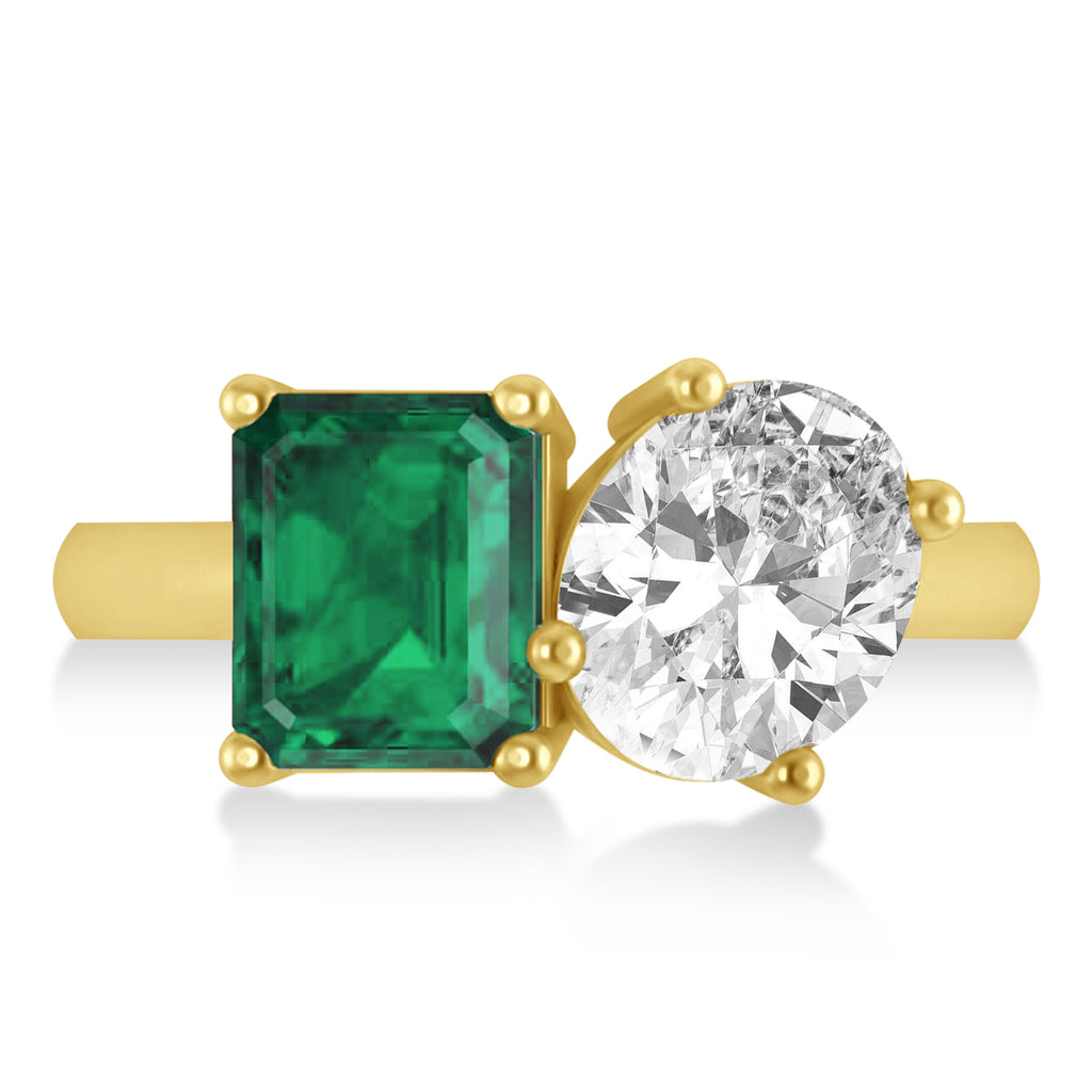 Emerald/Oval Diamond & Emerald Toi et Moi Ring 18k Yellow Gold (5.50ct)
